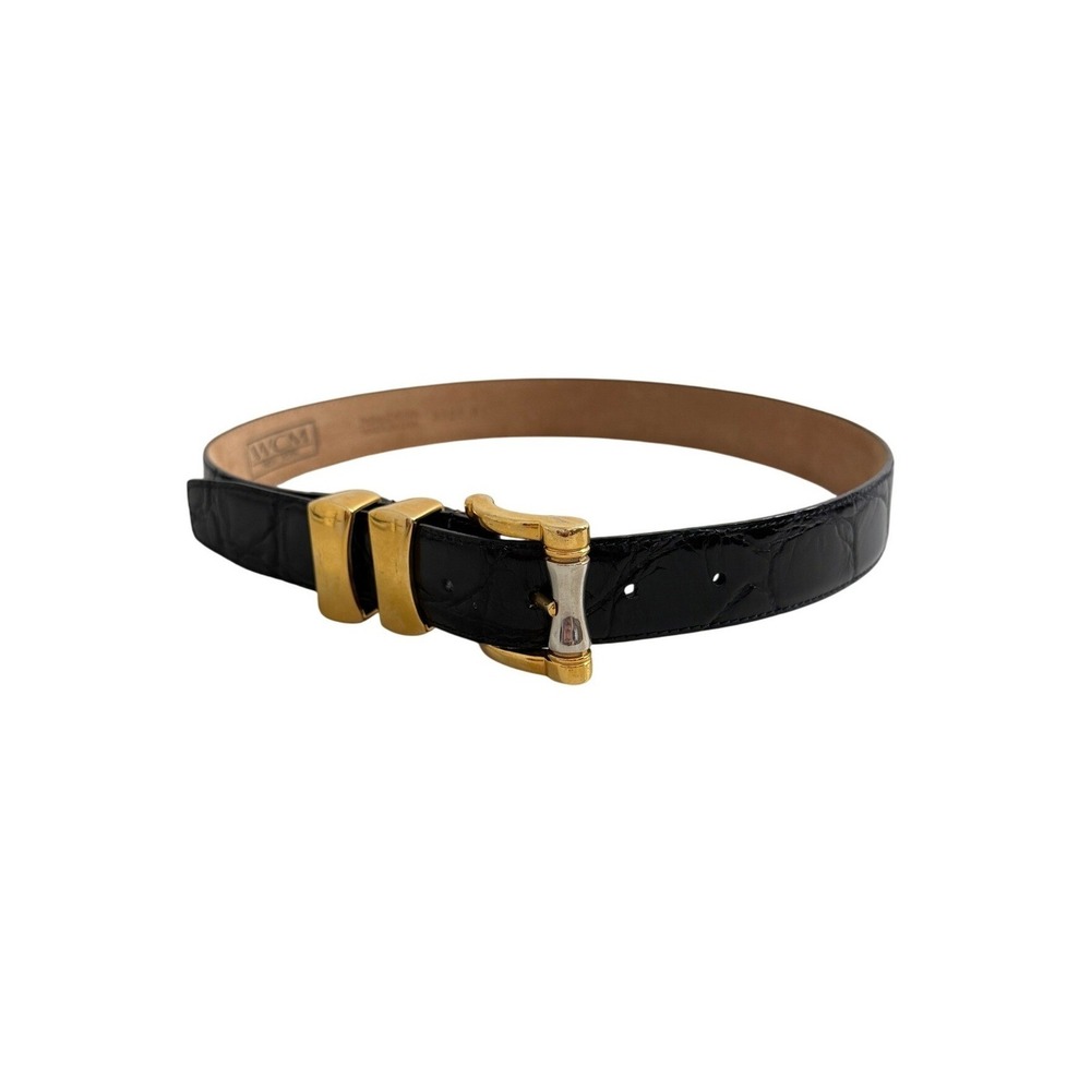 WCM New York Womens Black Crocodile Embossed Italian Calfskin Leather Belt M